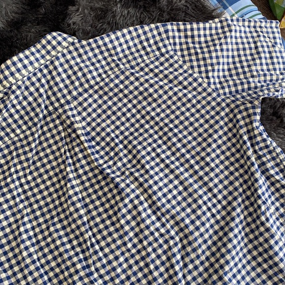 Daniel Crémieux navy pale yellow plaid checkered short-sleeve button down shirt - Picture 10 of 17